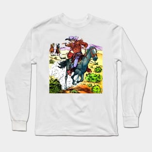 Cody Of The Pony Express 1955 chase and shooting of cowboys on horseback running at maximum speed through the desert wild west cowboy shootout retro vintage comic Long Sleeve T-Shirt